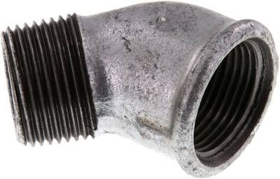 45°-Einschraubwinkel Rp 1"(IG)-R 1"(AG), 25 bar Temperguss verzinkt