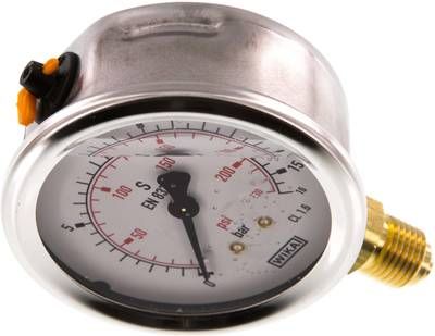 Glycerin-Manometer senkrecht (CrNi/Ms), 63mm, 0 - 16 bar