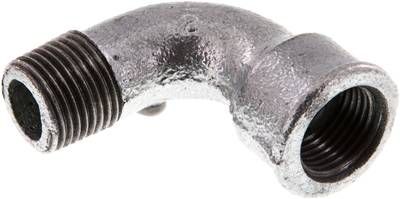 90°-Bogen Rp 1/2"(IG)-R 1/2"(AG), Temperguss verzinkt