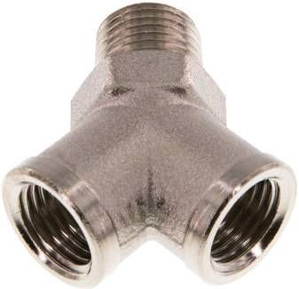 Y-Einschraubstück R 1/4" (AG)- 2 x G 1/4" (IG), Messing vernickelt