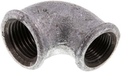 90°-Winkel Rp 1/2" / Rp 3/8" (IG), 25 bar Temperguss verzinkt