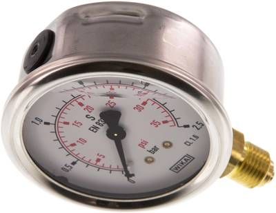Glycerin-Manometer senkrecht (CrNi/Ms), 63mm, 0 - 2,5 bar