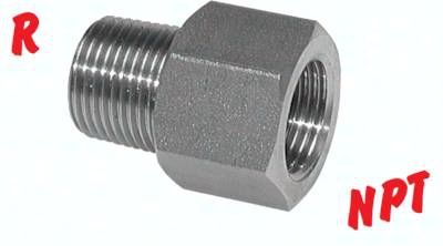 Reduziernippel R 1/4"(AG)-NPT 1/4"(IG), 40 bar 1.4571