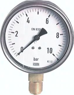 Manometer senkrecht (CrNi/Ms), 100mm, -1 bis 5 bar