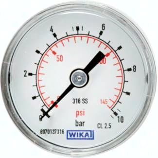 ES-Manometer waagerecht, 40mm, 0 - 10 bar, G 1/8"