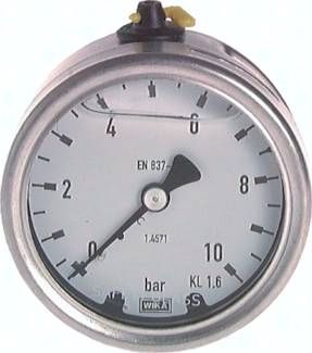 Chemie-Glycerin-Manometer waagerecht, 63mm, 0 - 10bar