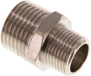 Doppelnippel R 1/2"-R 3/8", 16 bar Messing vernickelt