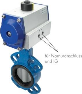 Pneum. Zwischenflansch-Klappe DN100/PN25, GGG40/GGG40 polyamidbeschichtet/EPDM