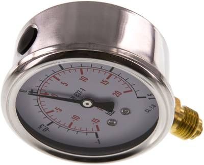 Glycerin-Manometer senkrecht (CrNi/Ms), 63mm, -1 bis 1,5 bar