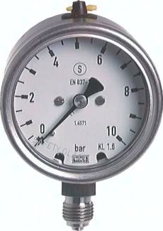 Sicherheits-Manometer senk-recht, 63mm, 0 - 10 bar