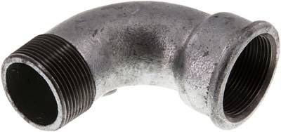 90°-Bogen Rp 1 1/2"(IG)-R 1 1/2"(AG), Temperguss verzinkt