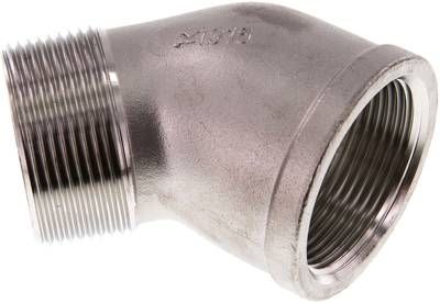 45°-Einschraubwinkel Rp 1 1/2"(IG)-R 1 1/2"(AG), 16 bar 1.4408