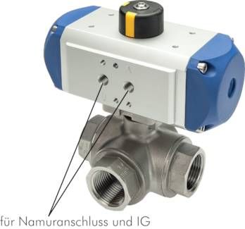 Pneumat. 3-Wege-Kugelhahn (L), doppeltwirkend, mit FKM-Dichtung, G 2", ES