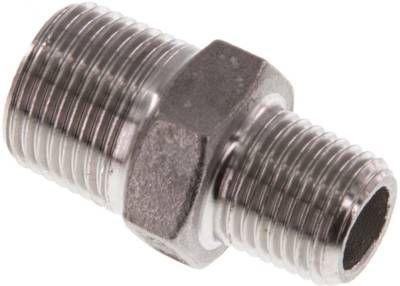 Doppelnippel R 3/8"-R 1/4", 16 bar 1.4408