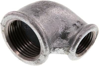 90°-Winkel Rp 1" / Rp 1/2" (IG), 25 bar Temperguss verzinkt