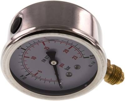 Glycerin-Manometer senkrecht (CrNi/Ms), 63mm, 0 - 1,6 bar