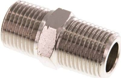 Doppelnippel R 1/2"-NPT 1/2", Messing vernickelt