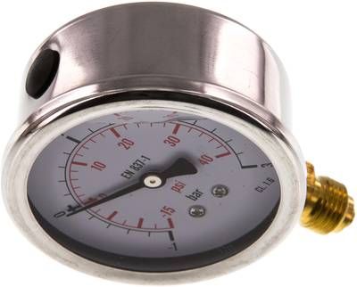 Glycerin-Manometer senkrecht (CrNi/Ms), 63mm, -1 bis 3 bar