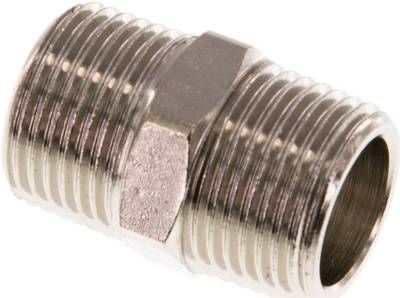 Doppelnippel R 3/8"-R 3/8", 16 bar Messing vernickelt