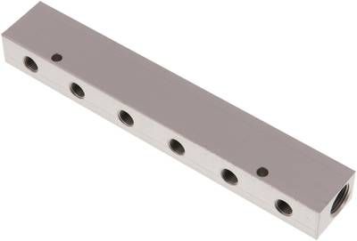 Verteilerleiste 2 x G 3/8"-6 x G 1/8", Aluminium eloxiert