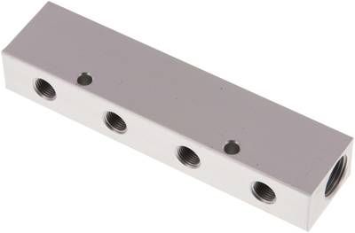 Verteilerleiste 2 x G 3/8"-4 x G 1/8", Aluminium eloxiert