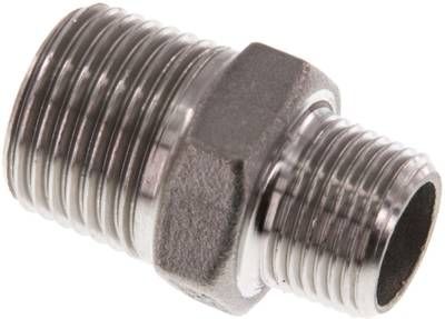 Doppelnippel R 1/2"-R 3/8", 16 bar 1.4408