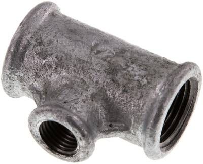 T-Stück Rp 1/2"-Rp 1/4"-Rp 1/2" (IG), 25 bar Temperguss verzinkt