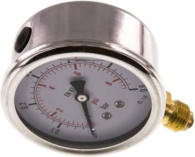 Glycerin-Manometer senkrecht (CrNi/Ms), 63mm, 0 - 0,6 bar
