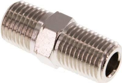 Doppelnippel R 1/4"-NPT 1/4", Messing vernickelt