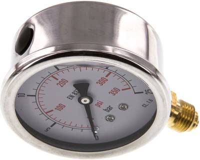 Glycerin-Manometer senkrecht (CrNi/Ms), 63mm, 0 - 25 bar