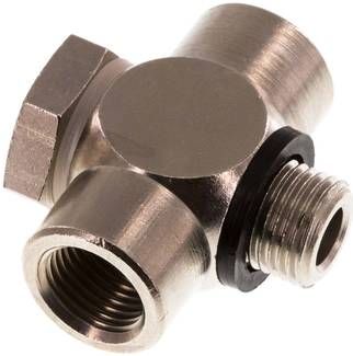 T-Verschraubung G 1/8" AG/IG, Messing vernickelt, m. Hohlschraube