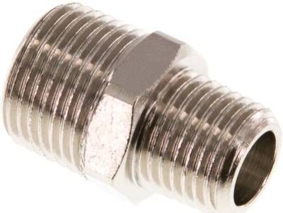 Doppelnippel R 3/8"-R 1/4", 16 bar Messing vernickelt