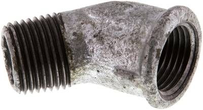45°-Einschraubwinkel Rp 1/2"(IG)-R 1/2"(AG), 25 bar Temperguss verzinkt