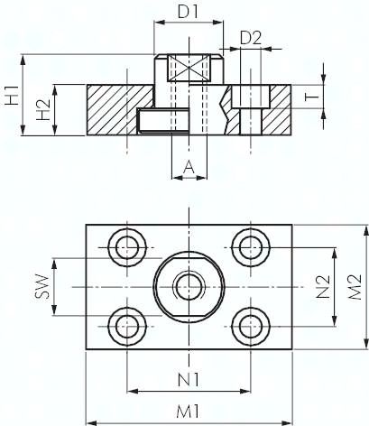 Flexokupplung m. Befestigungs-platte, M 36 x 2, 1.4301