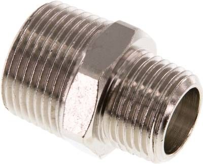 Doppelnippel R 3/4"-R 1/2", 16 bar Messing vernickelt