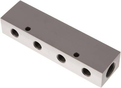 Verteilerleiste 2 x G 1/2"-4 x G 1/4", Aluminium eloxiert
