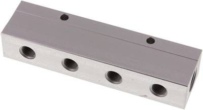 Verteilerleiste 2 x G 1/2"-8 x G 1/4", Aluminium eloxiert