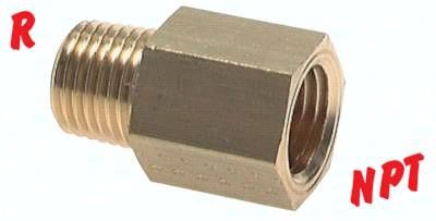 Reduziernippel R 1/4"(AG)-NPT 1/4"(IG), 16 bar Messing