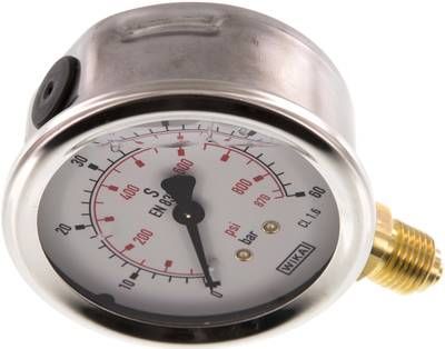 Glycerin-Manometer senkrecht (CrNi/Ms), 63mm, 0 - 60 bar
