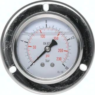 Glycerin-Einbaumanometer,Front-ring, 100mm, -1 bis 3 bar