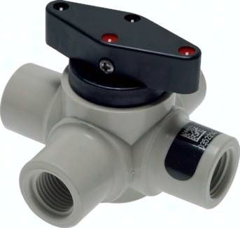 4-Wege Kugelhahn, PFA, G 1/2", PN 10, Doppelwinkelbohrung