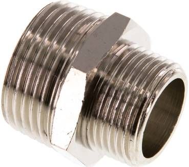 Doppelnippel R 1"-R 3/4", 16 bar Messing vernickelt