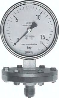 ES-Plattenfeder-Manometer senkrecht, 100mm, 0 - 16 bar