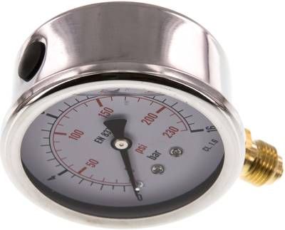 Glycerin-Manometer senkrecht (CrNi/Ms), 63mm, 0 - 16 bar