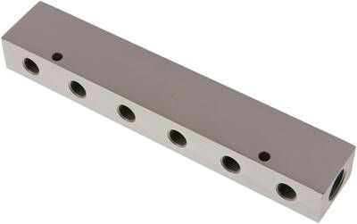 Verteilerleiste 2 x G 1/2"-6 x G 1/4", Aluminium eloxiert