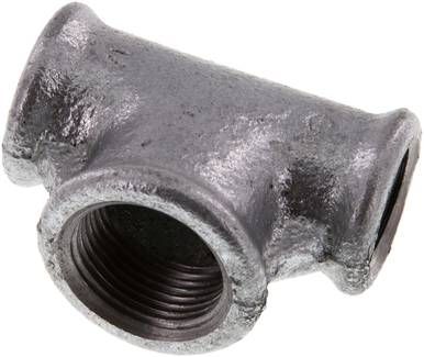 T-Stück Rp 1/2"-Rp 3/4"-Rp 1/2" (IG), 25 bar Temperguss verzinkt