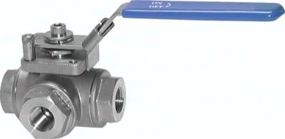 3-Wege Kugelhahn, Edelstahl, L-Bohrung, G 1 1/4", PN 63