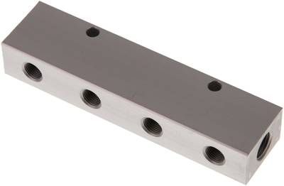 Verteilerleiste 2 x G 1/4"-4 x G 1/8", Aluminium eloxiert