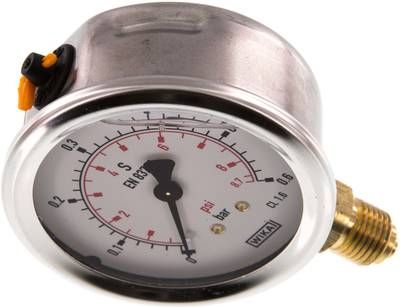 Glycerin-Manometer senkrecht (CrNi/Ms), 63mm, 0 - 0,6 bar