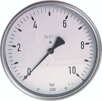 Manometer waagerecht (CrNi/Ms), 160mm, 0 - 16 bar